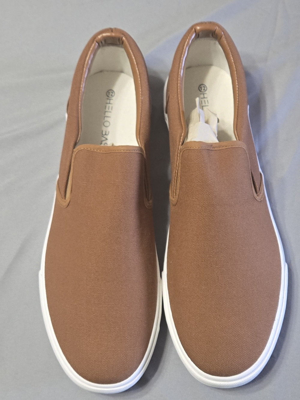 Mens Sz 12 Brown Canvas Slip-On Loafers
